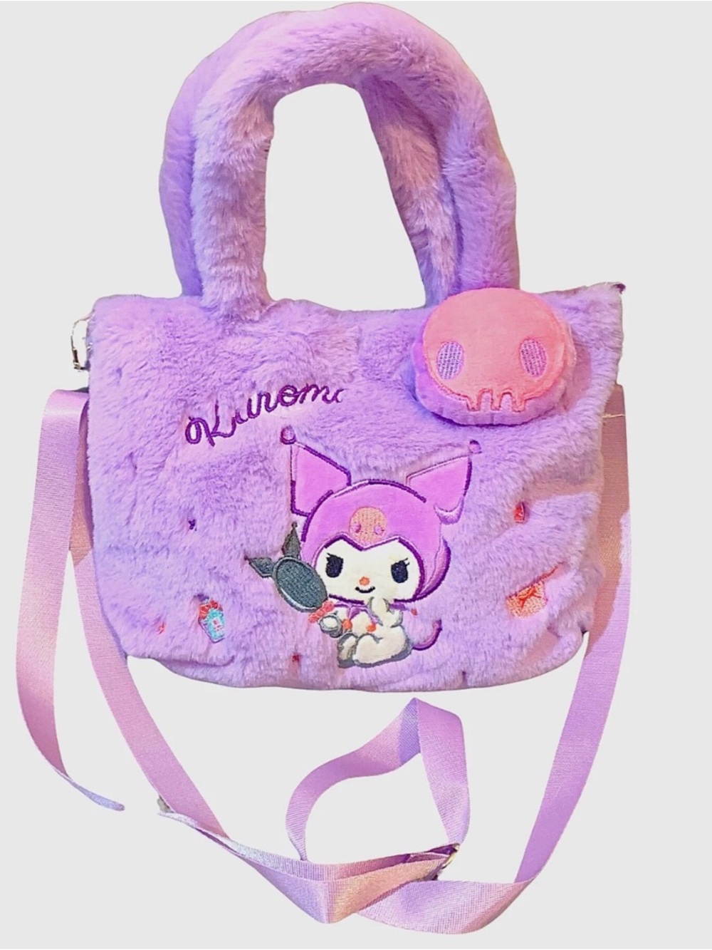 Japanese KUROMI Plush Crossbody Bag Kawaii Gyaru Hello Kitty Trend Women Girls - Picture 3 of 3